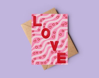 LOVE Bright Red & Pink Anniversary Card