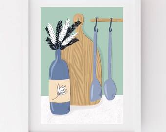 Scandi Floral Kitchen Art Print