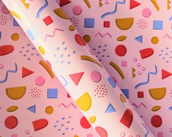 Roze inpakpapier met jaren 90-print 500 mm x 700 mm - gevouwen vel