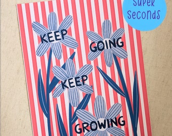 SUPER SECONDS FESTIVAL - A4 Red Stripes Floral Wall Art - Keep Going Keep Growing (misprint)