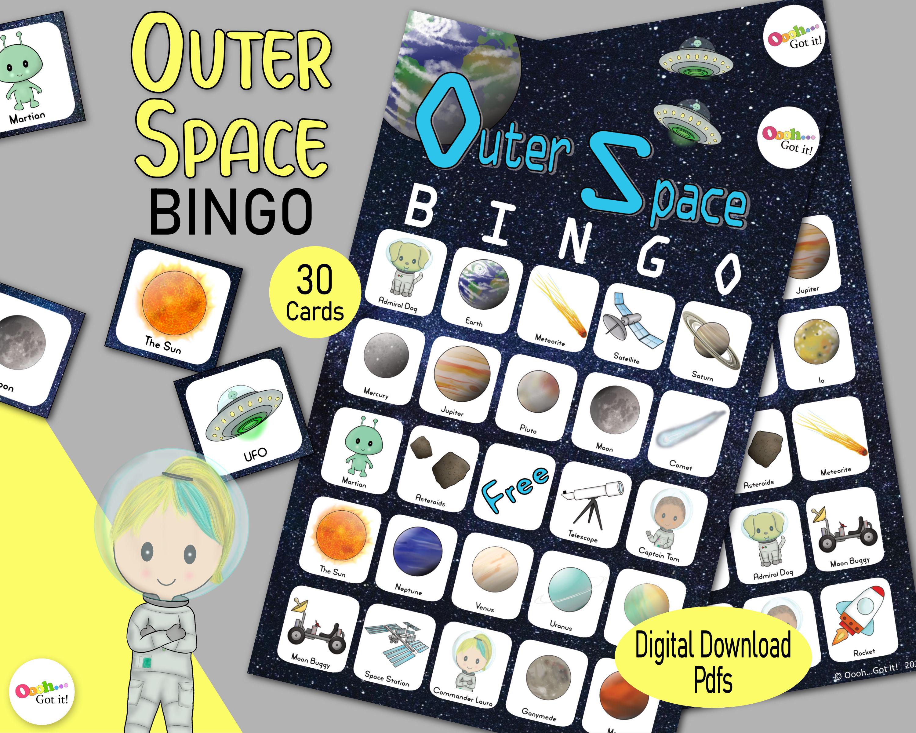 Space Bingo Cards, a Printable Alien Party Game, or Kids Solar System ...