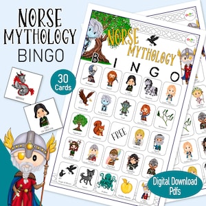 Nordische Mythologie Bingokarten - ein lustiges druckbares Geschichtsspiel für Kinder, ideal für Klassenzimmer, Heimschulunterricht oder Wikinger-Partyspaß