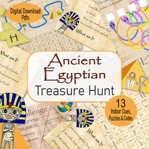 Ancient Egyptian Mummy Treasure Hunt, a indoor printable, family adventure game, for boys birthday party, or rainy day, activity for kids