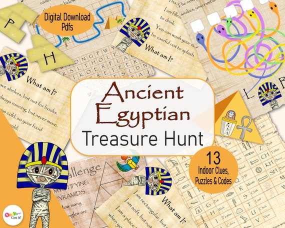 Ancient Egyptian Mummy Treasure Hunt, a indoor printable, family adventure game, for boys birthday party, or rainy day, activity for kids
