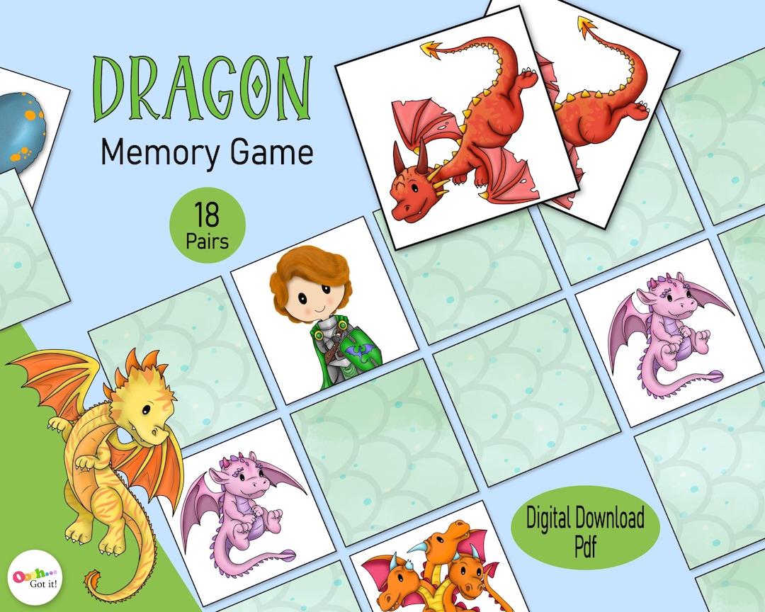 Dragon Flash Card.pdf Dragon Memory Card Game, a Printable Fantasy Dragons & Knights Picture ...