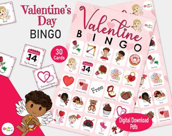 Juego de bingo del día de San Valentín: actividad imprimible para fiestas infantiles, diversión en el aula o en casa, ¡juego para el Día del amor en familia!