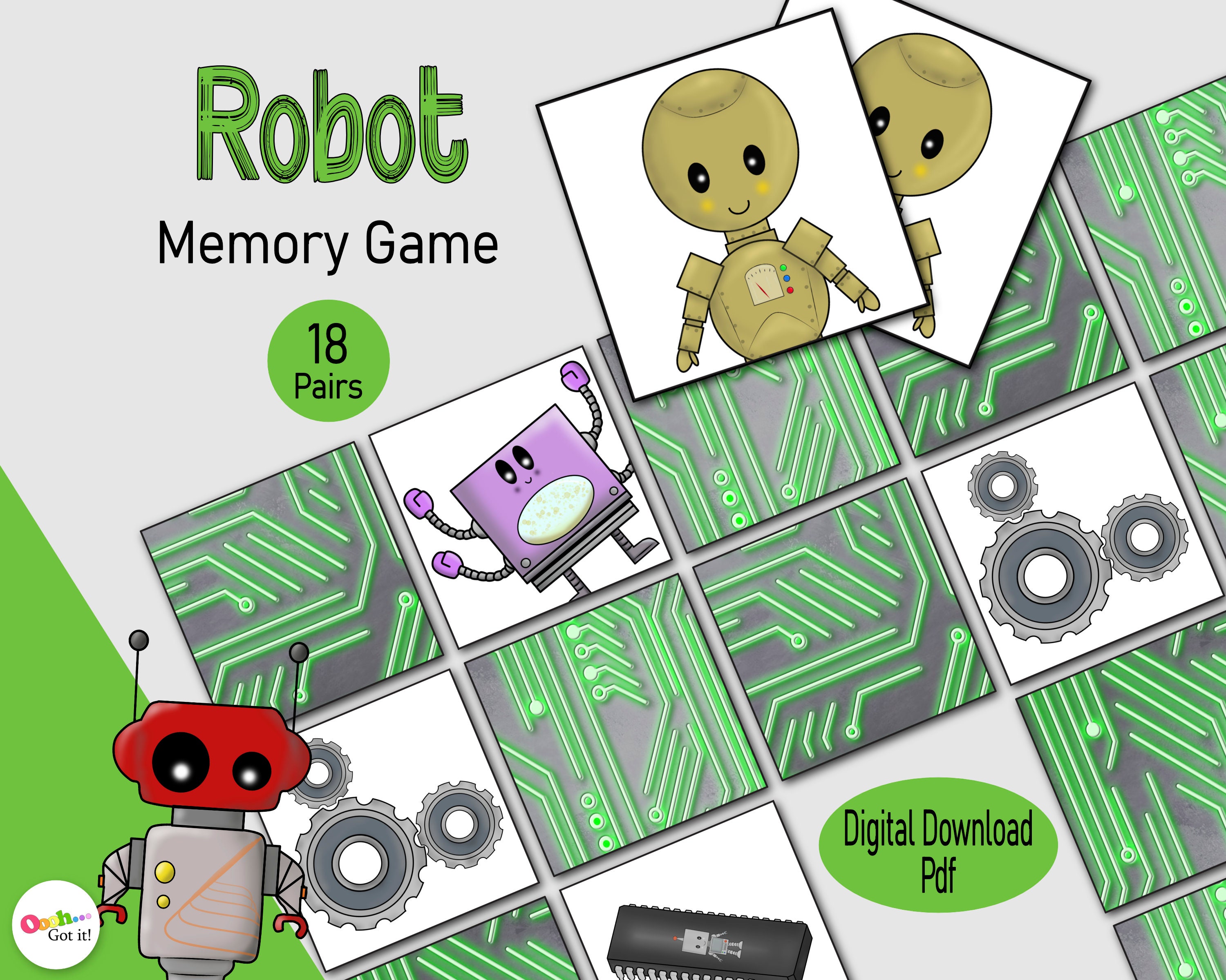 Robot Memory Cards, a Printable Robotic Picture Matching, a Toddler ...