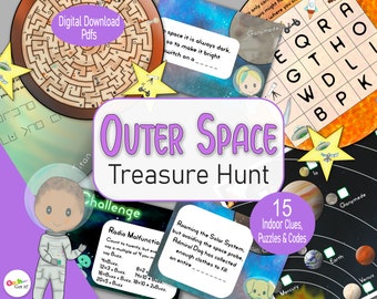 Weltraum-Schatzsuche, ein druckbares Familienabenteuer für den Innenbereich, Alien-Fluchtraumspiel für Kinder, Sonnensystem, Galaxie-Astronauten-Geburtstagsfeier