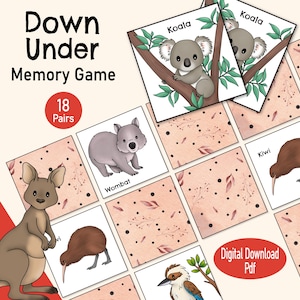 Cartes mémoire d'animaux australiens, un jeu imprimable sur la faune australienne et néo-zélandaise pour les enfants, parfait pour le préscolaire, l'école à la maison et le temps en famille !