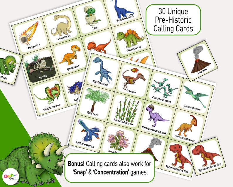 Dinosaur Bingo, Printable Jurassic 2nd Birthday Party Game, a T-rex ...