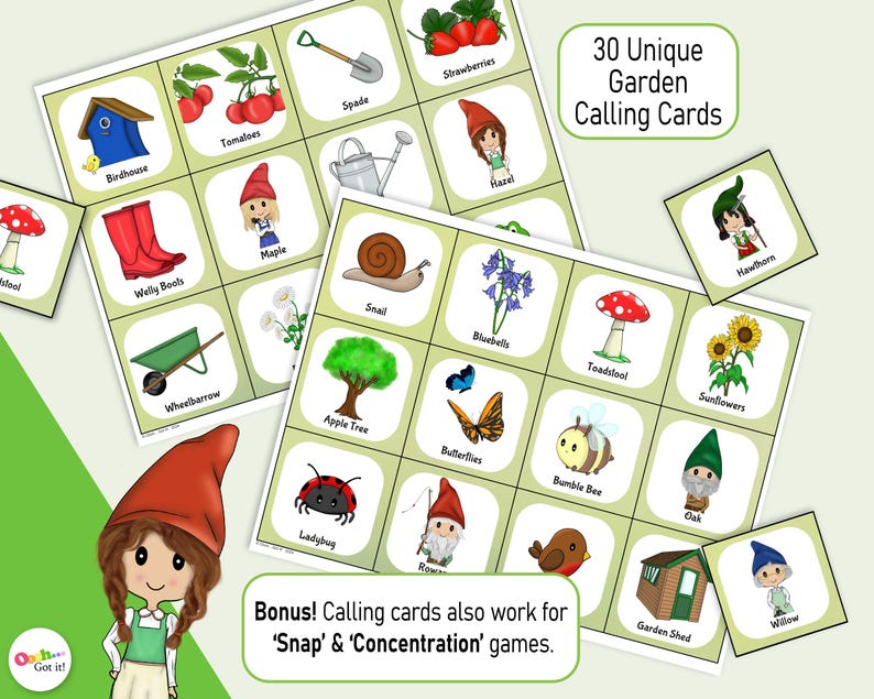Gartenzwerg Bingokarten, ein druckbares Gartenpartyspiel, Kinderaktivität, für Sommerspaß, Familienspielabend, Teeparty oder Klassenzimmer Bild 4
