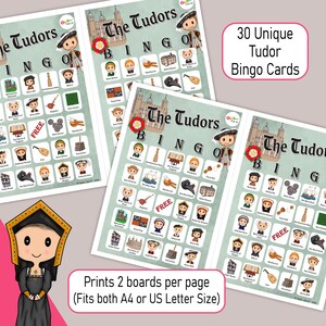 The Tudors Bingo, a British History game featuring Henry VIII & his Six Wives, a printable party game, kids activity or classroom resource image 3