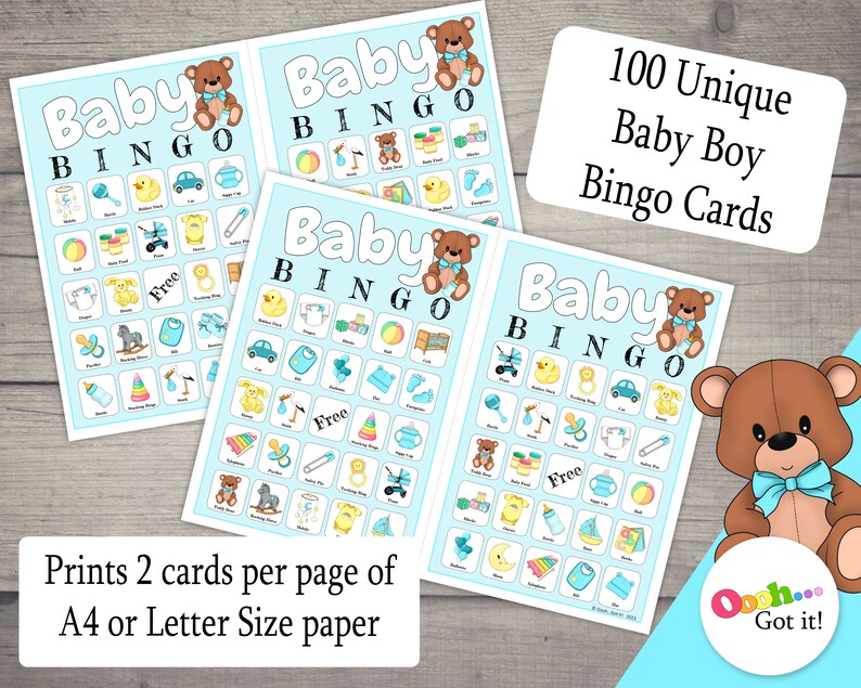 Baby Boy Bingo 100 Printable Prefilled Bingo Cards for a Etsy