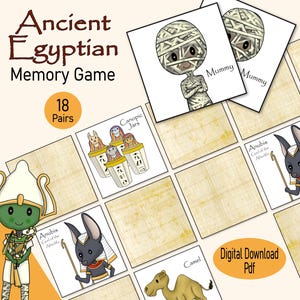 Juego de cartas de memoria del Antiguo Egipto, una actividad de asociación de imágenes egipcias imprimible, un juego de fiesta o un recurso de aprendizaje para días lluviosos para preadolescentes o niños