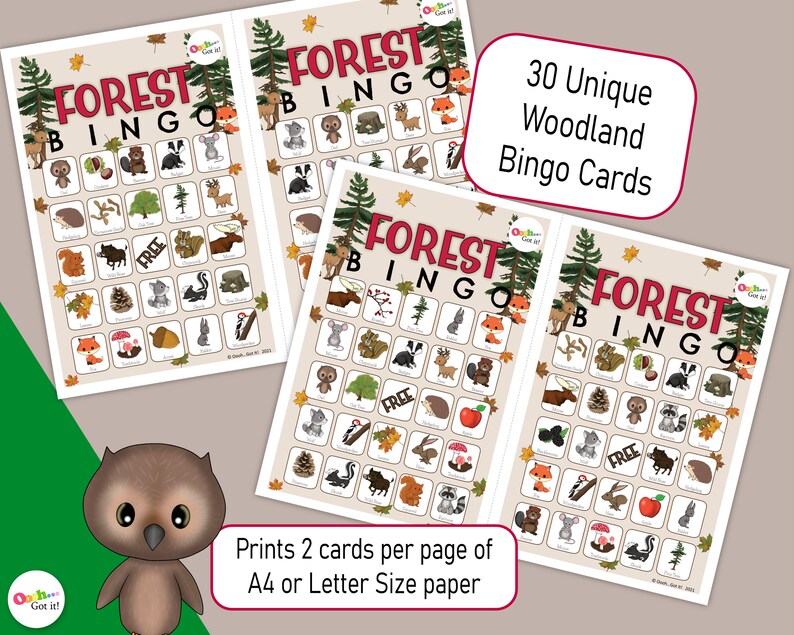 Woodland Animal Bingo Cards, a Printable Autumn Forest Game, for a