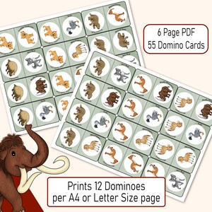 Prehistoric Animal Dominoes, a Printable Ice Age Picture Matching ...