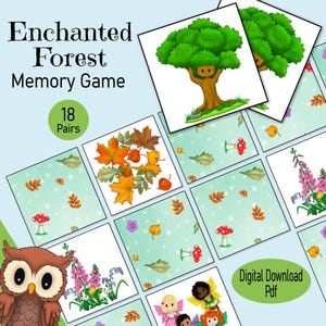 Verzauberter Wald Memory Card Game - druckbares Magical Woodland Bilderzuordnungsspiel für Reisen, ruhige Zeiten, Vorschulkinder, Familien oder Kinder