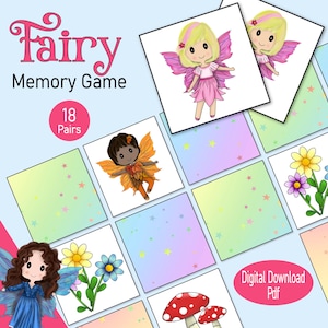 Jeu de cartes mémoire fée, un jeu de voyage imprimable pour associer des images arc-en-ciel ou une activité d'apprentissage pour les enfants d'âge préscolaire, les familles ou les enfants