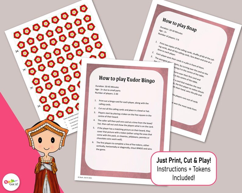 The Tudors Bingo, a British History game featuring Henry VIII & his Six Wives, a printable party game, kids activity or classroom resource image 5