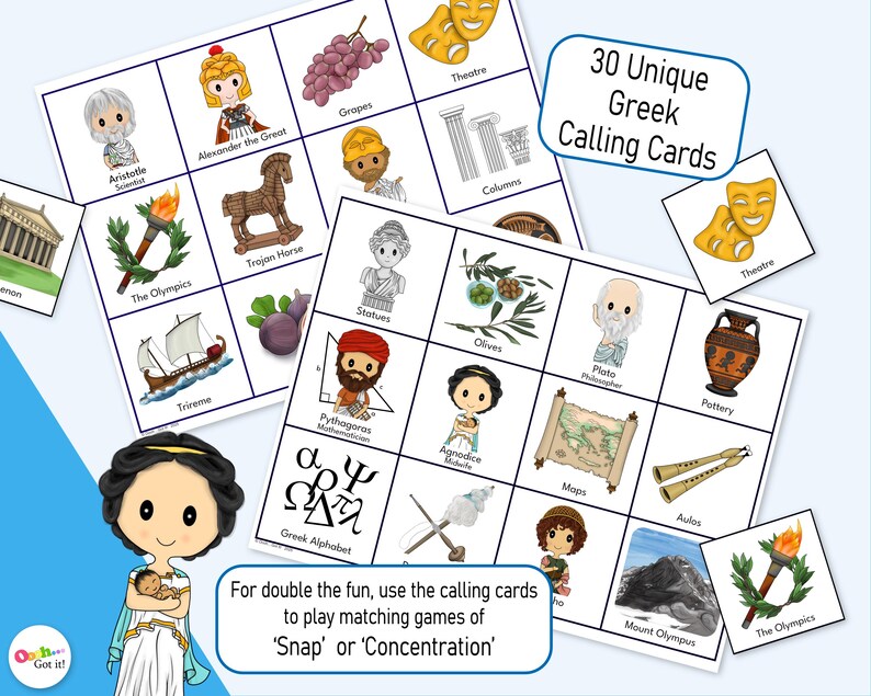 Ancient Greece Bingo – 50 Printable Cards for Kids, Fun History Game ...