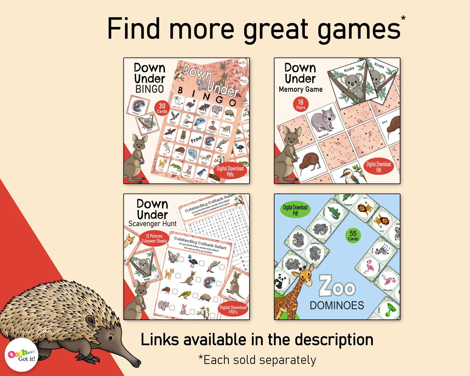 Australian Animal Dominoes, a Printable Kids Matching Game With Aussie ...