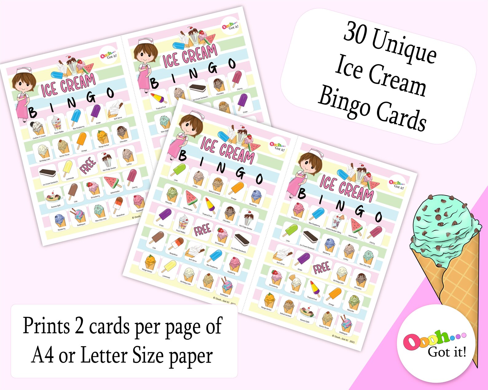 Ice Cream Bingo a printable sweet party game a summer fun - Etsy France