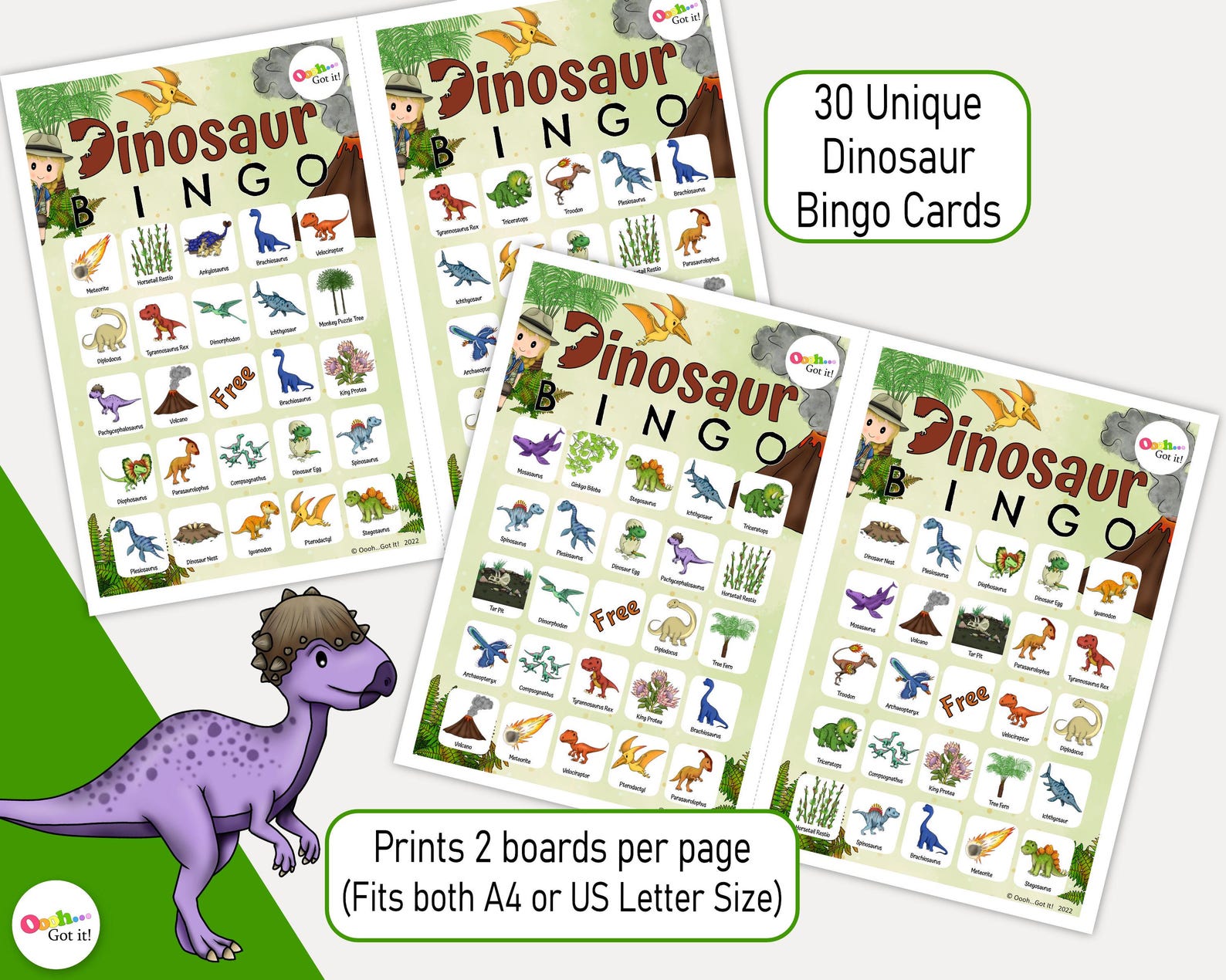 Dinosaur Bingo, Printable Jurassic 2nd Birthday Party Game, a T-rex ...
