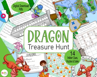 Drachen-Schatzsuche, ein druckbares Fantasy-Familien-Abenteuerspiel für den Innenbereich, für Geburtstagsfeiern für Tween-Jungen oder Aktivitäten für Kinder