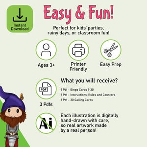 Gartenzwerg Bingokarten, ein druckbares Gartenpartyspiel, Kinderaktivität, für Sommerspaß, Familienspielabend, Teeparty oder Klassenzimmer Bild 2