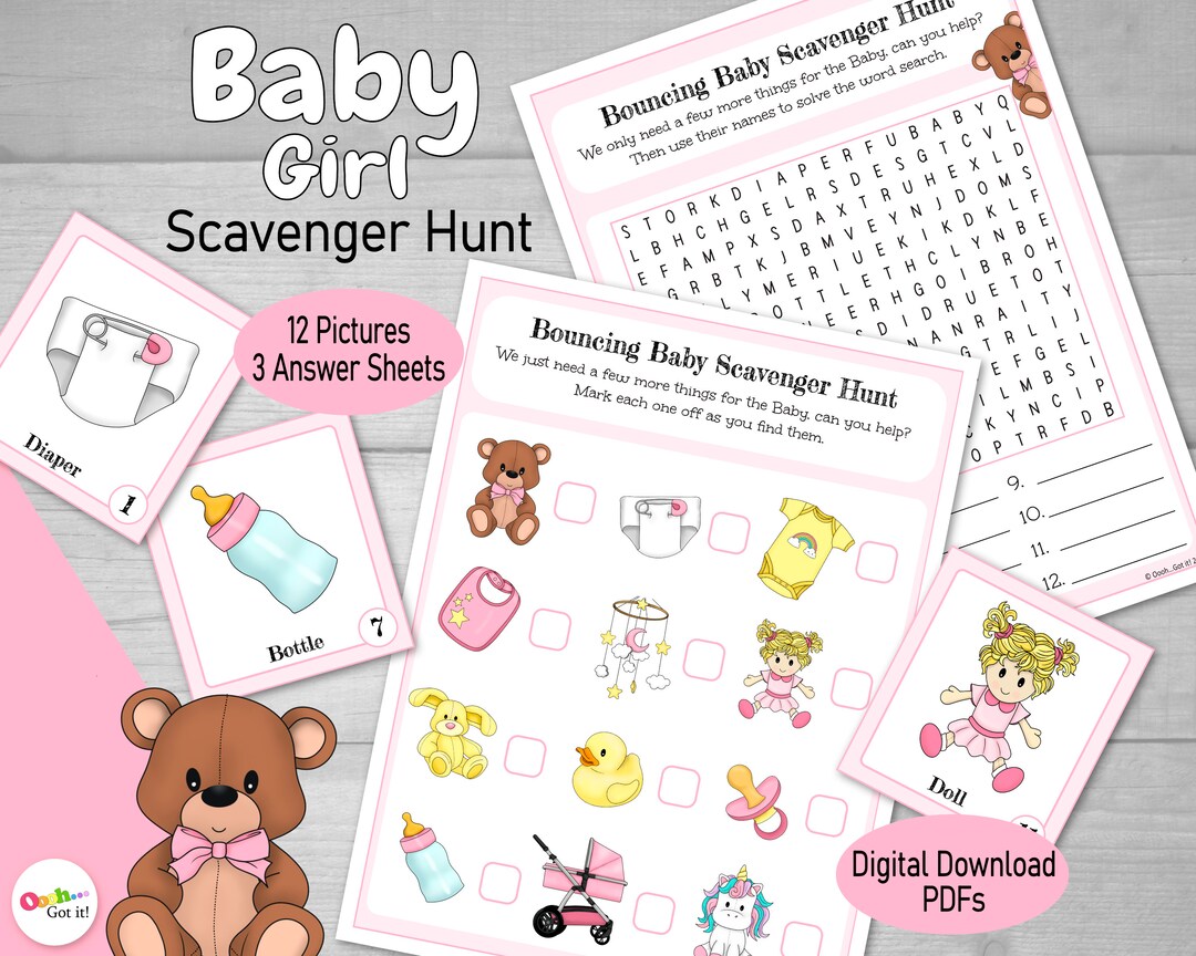 Baby Shower Scavenger Hunt, a Printable Picture Teddy Bear Treasure