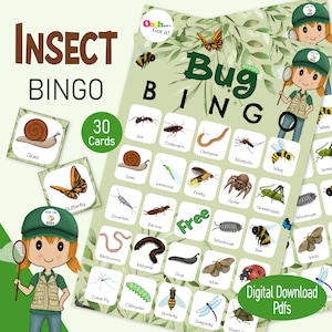 Bug Bingo, a printable creepy crawler party game, a insect hunter wildlife gift, for a boys birthday, family gardening activity or Halloween