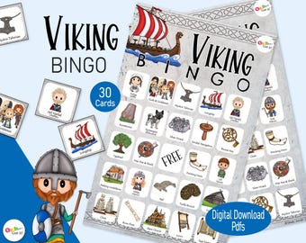 Bingo wikingów – gra historyczna do druku dla dzieci, ciekawa aktywność do nauki w klasie lub w domu, poświęcona mitologii nordyckiej i starożytnej Skandynawii