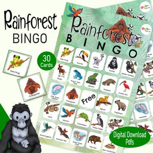 Rainforest Animal Bingo – A fun printable Jungle Wildlife Game for Kids, Perfect for Homeschool Classrooms, Safari Parties & Family Zoo Days