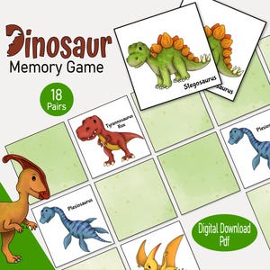 Gioco di carte di memoria sui dinosauri, un gioco di abbinamento di immagini giurassiche stampabile, per bambini piccoli e ragazzi, un momento tranquillo in classe o un gioco per famiglie