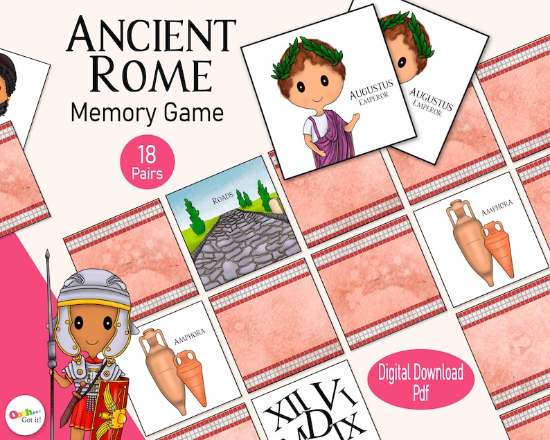 Ancient Rome Memory Game, a Printable Roman History Card Game, for a ...