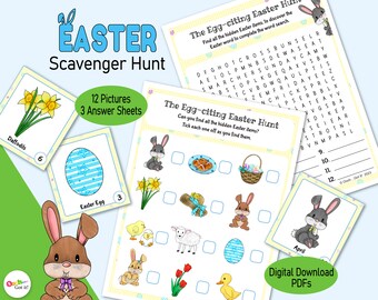 Easter Scavenger Hunt, a printable Easter Egg picture matching family game, for an Easter Sunday Party, classroom or springtime family fun