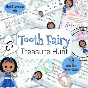 Tooth Fairy Treasure Hunt, a African American black fairy indoor game, for a girls lost baby teeth, a printable first tooth fairy letter kit
