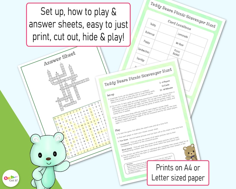 Teddy Bears Picnic Scavenger Hunt, a Printable Picture Matching Family ...