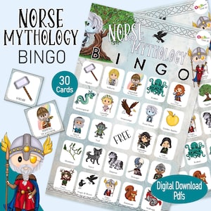 Nordische Mythologie Bingo - ein druckbares Geschichtsspiel für Kinder, eine lustige Lernaktivität für das Klassenzimmer oder die Skandinavien