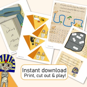 K&ouml;nnte beinhalten: Ein druckbares Set von Lernspielen f&uuml;r Kinder mit &auml;gyptischem Thema. Die Spiele beinhalten ein Suchwort, ein Labyrinth, ein Pyramidenpuzzle und ein R&auml;tsel. Die Spiele sind so konzipiert, dass sie f&uuml;r Kinder Spa&szlig; machen und fesselnd sind.