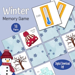 Gioco di carte di memoria Winter Wonderland: un'attività di abbinamento di immagini stampabile per bambini piccoli e ragazzi, per trascorrere momenti di tranquillità in famiglia o in età prescolare!