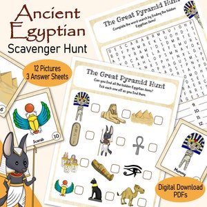Ancient Egypt Picture Scavenger Hunt, a printable Egyptian family game, for boys birthday party, or rainy day activity for kids classroom