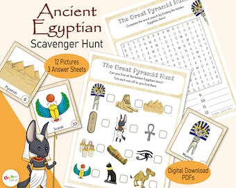 Ancient Egypt Picture Scavenger Hunt, a printable Egyptian family game, for boys birthday party, or rainy day activity for kids classroom