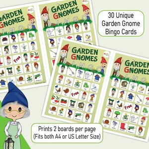 Gartenzwerg Bingokarten, ein druckbares Gartenpartyspiel, Kinderaktivität, für Sommerspaß, Familienspielabend, Teeparty oder Klassenzimmer Bild 3