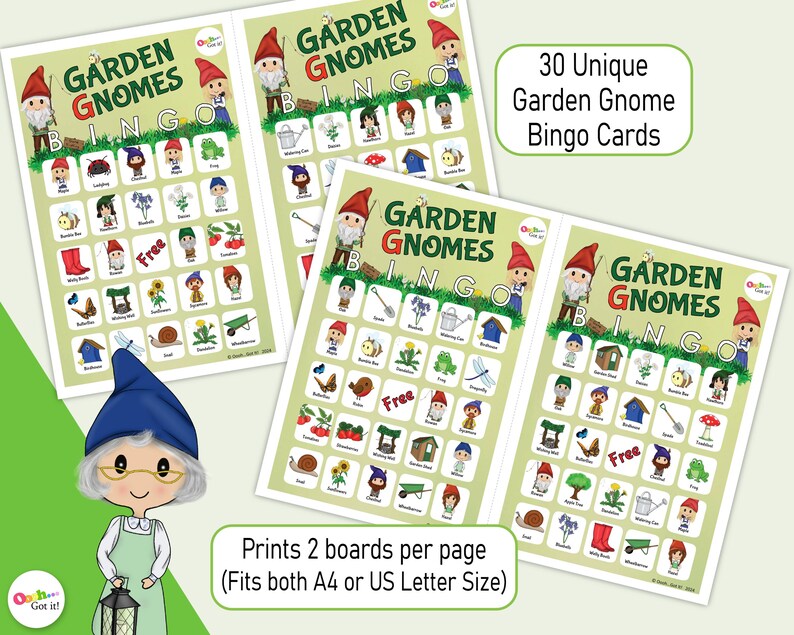 Gartenzwerg Bingokarten, ein druckbares Gartenpartyspiel, Kinderaktivität, für Sommerspaß, Familienspielabend, Teeparty oder Klassenzimmer Bild 3