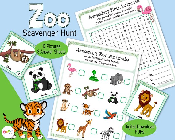 Zoo Animal Scavenger Hunt – A Printable Picture Game for Kids, Perfect for Parties, Baby Showers, Classrooms, Homeschool or Rainy Day Fun!