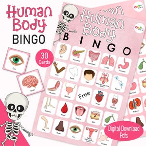 Human Body Parts Bingo, a printable anatomy game for a fun biology homeschool unit or a classroom science activity for kids or families