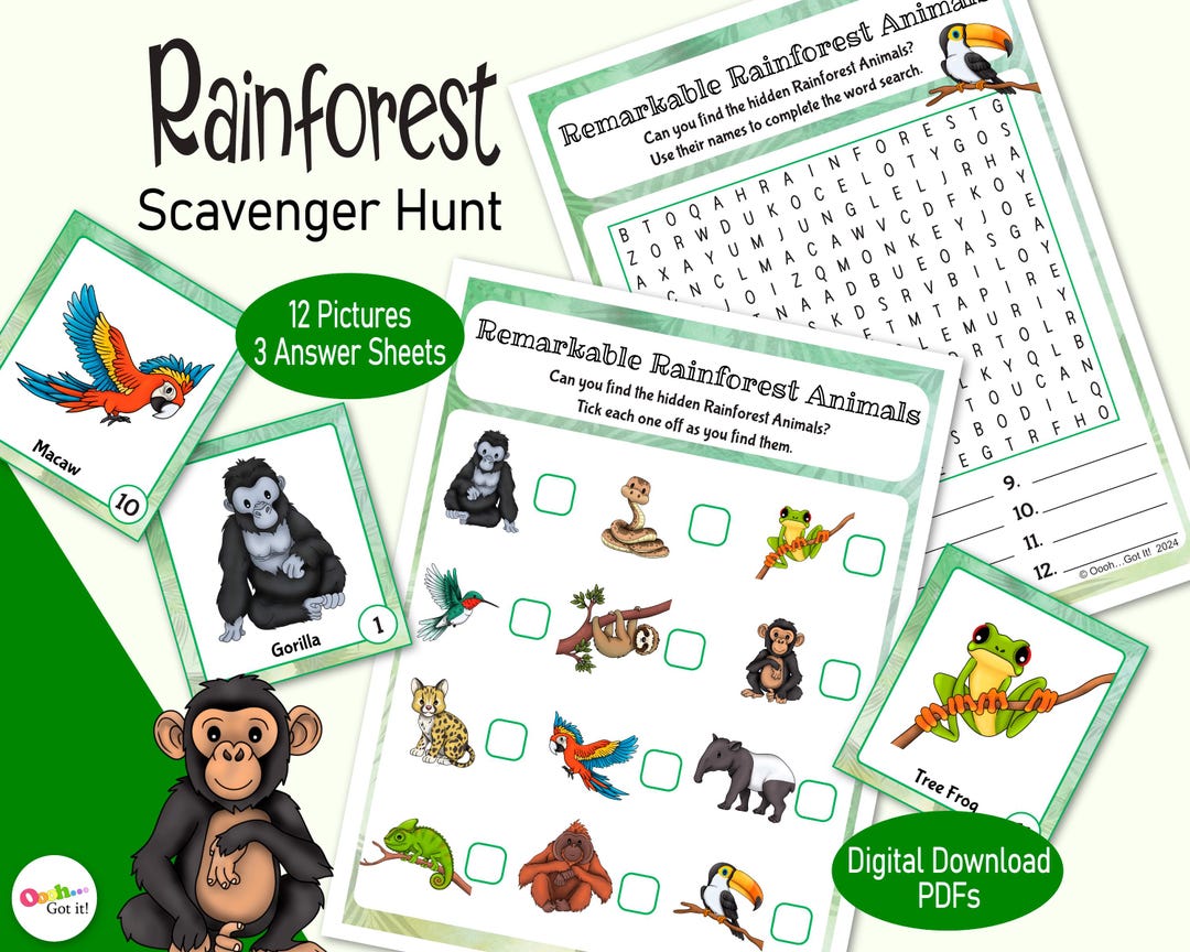Rainforest Animal Scavenger Hunt – A Printable Jungle Wildlife Picture ...