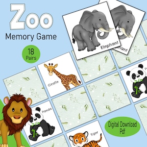 Geheugenkaartspel dierentuindieren – een afdrukbaar matching-spel voor kinderen, perfect voor kleuterschool, homeschool, klaslokaal of regenachtige dag!