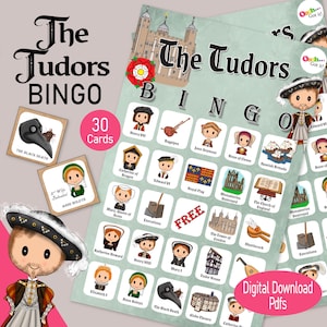 The Tudors Bingo, a British History game featuring Henry VIII & his Six Wives, a printable party game, kids activity or classroom resource image 1